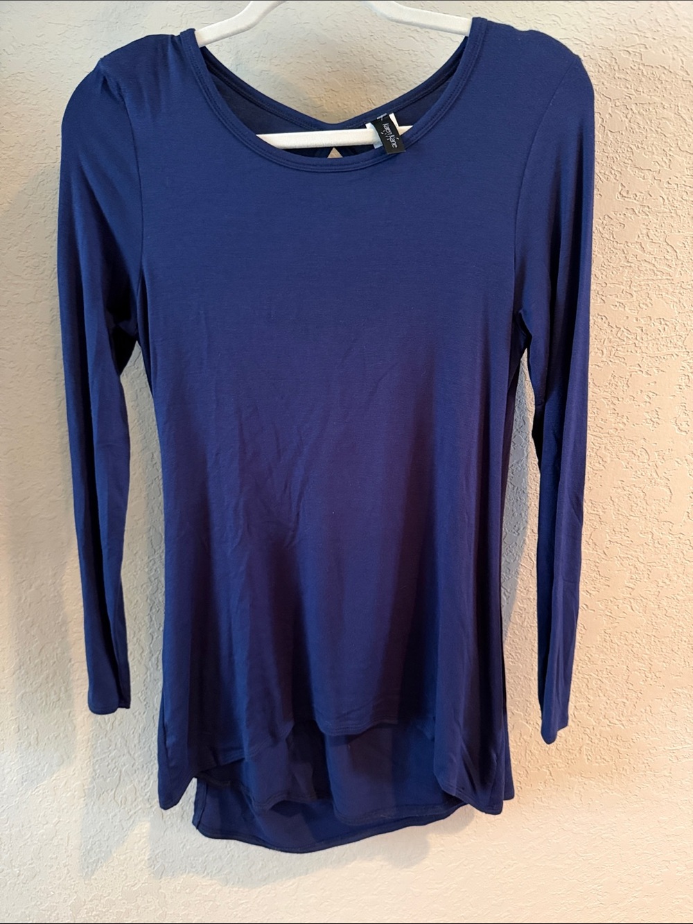 Karen Kane Navy Blue Long Sleeve Top with Open Draped Back Size S